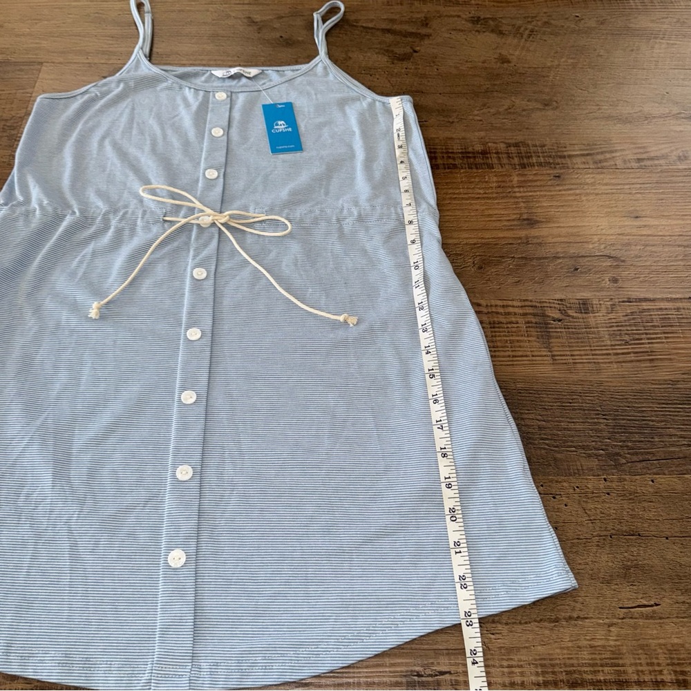Cupshe Dress Small Waist Tie S Blue Vertical stripes Summer Sundress Vacation - Picture 2 of 7